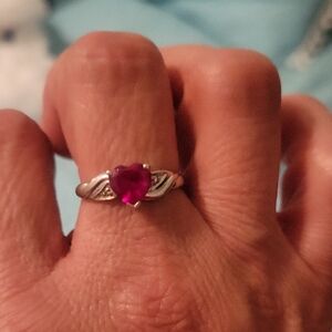 Heart-Shaped Silver and Red Gemstone Ring